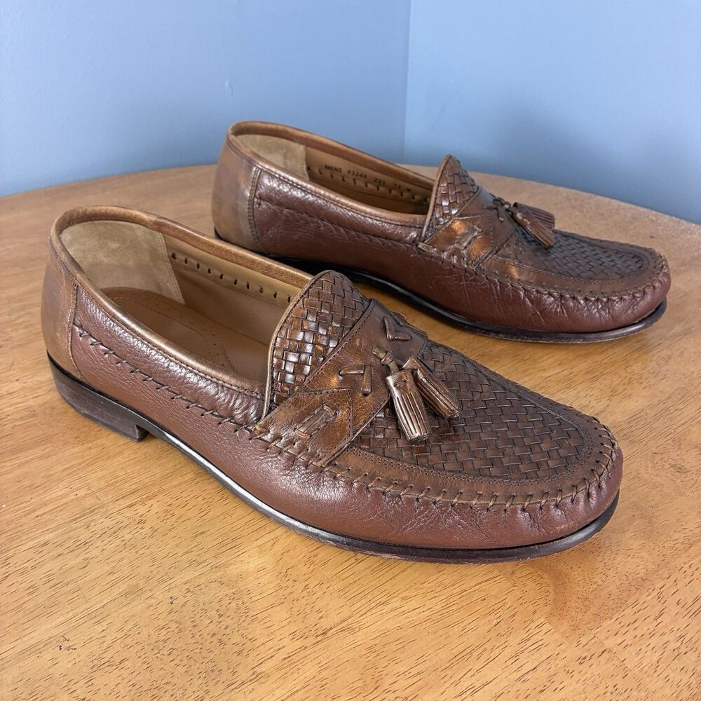 Brass Boot Brown Leather Tassel Loafers Shoes Handmade Made In Spain Size 12 W